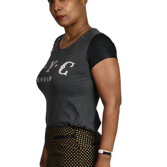 Express NYC Rodeo Tee Gray Black Size Short Sleeve Western Studded Size Small - Picture 7 of 14
